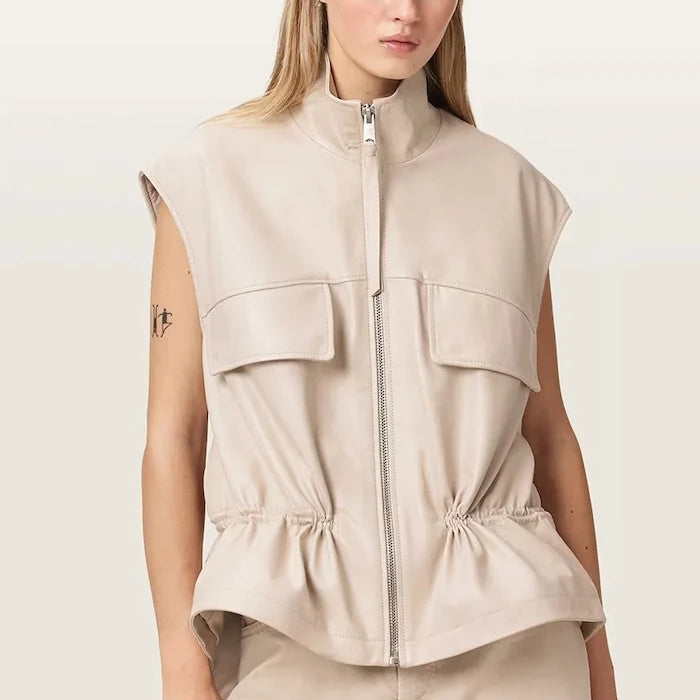 AllSaints елек дамски от кожа FLOR