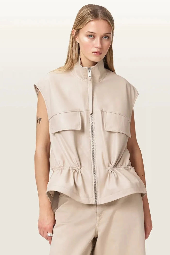 AllSaints елек дамски от кожа FLOR