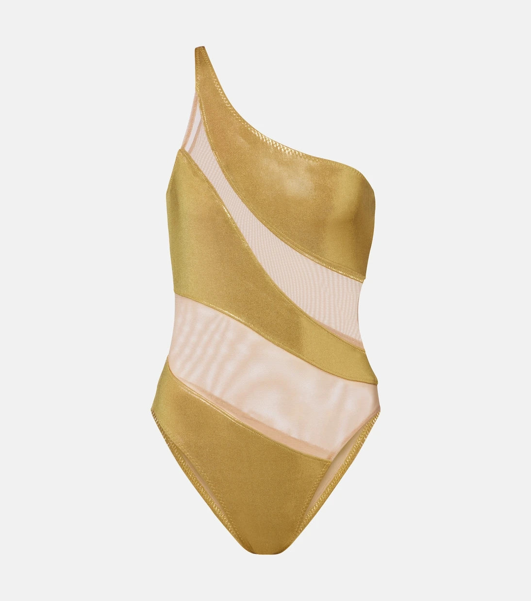 Norma Kamali - One-shoulder lamé and mesh bodysuit
