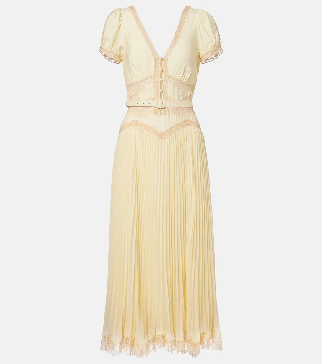 Self-Portrait - Lace-trimmed pleated midi dress