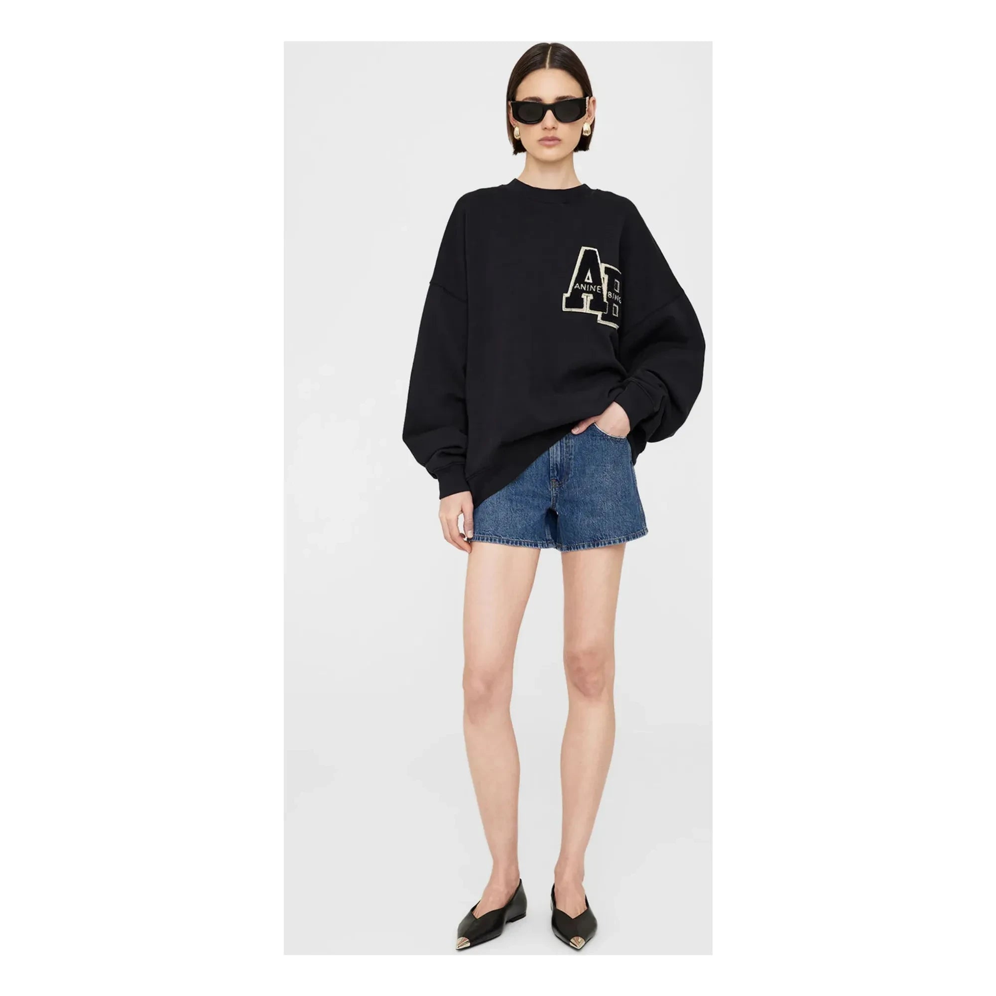 Anine Bing - Miles Letterman organic cotton sweatshirt | Black