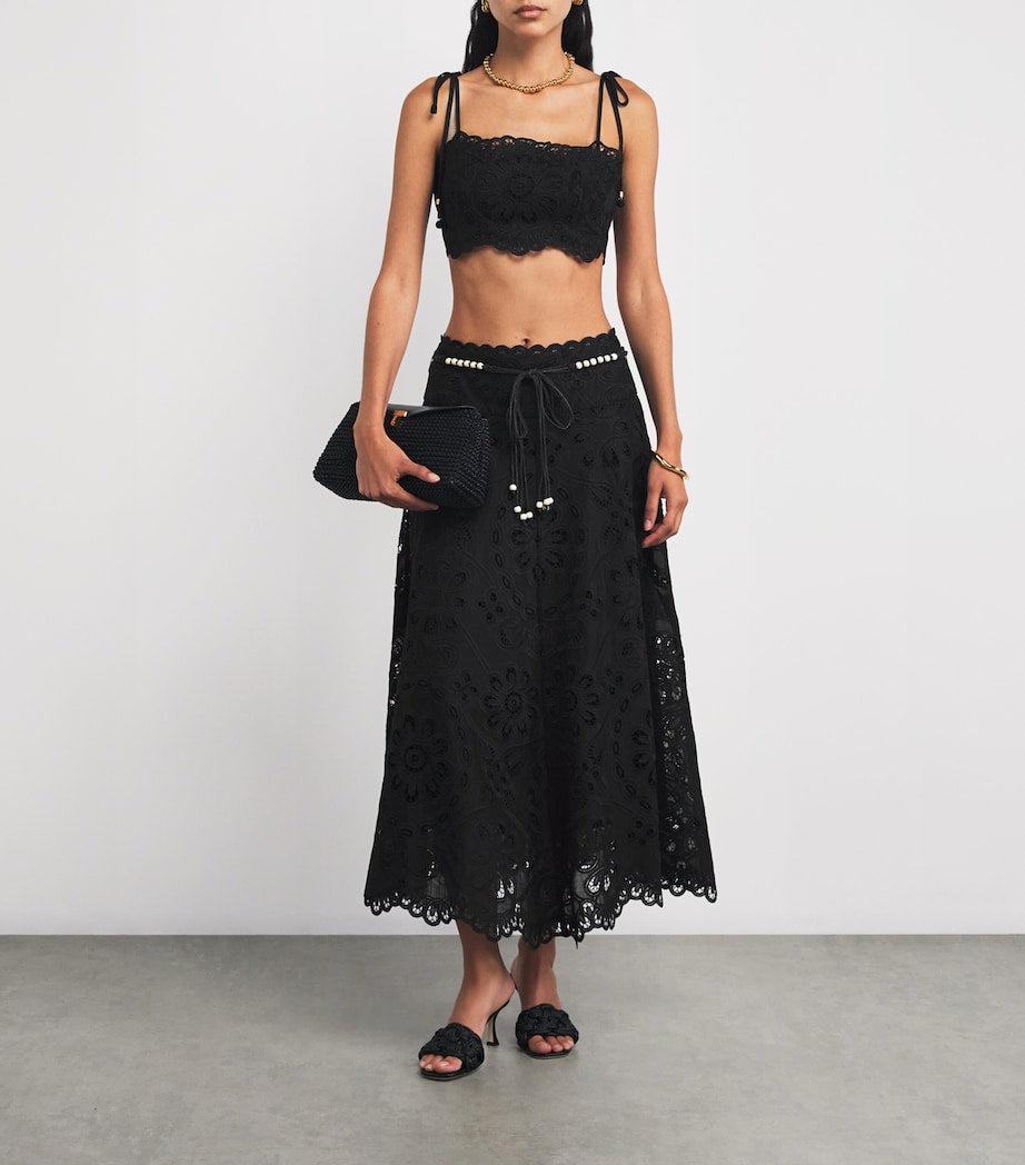 Cotton Rhiannon Embroidered Crop Top BLK/BLACK