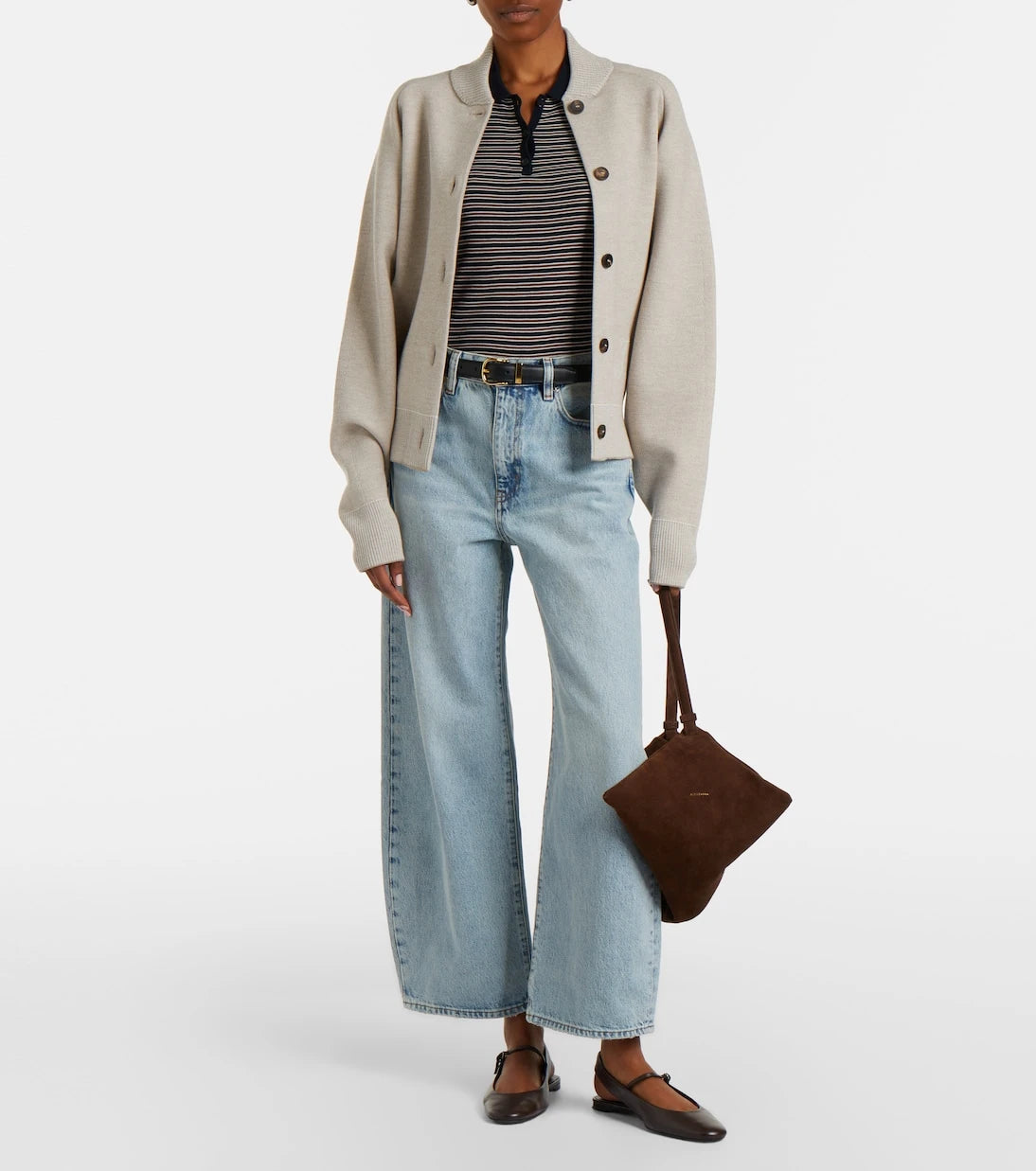 Frame - بنطلون جينز The Bow Crop بقصة أرجل واسعة