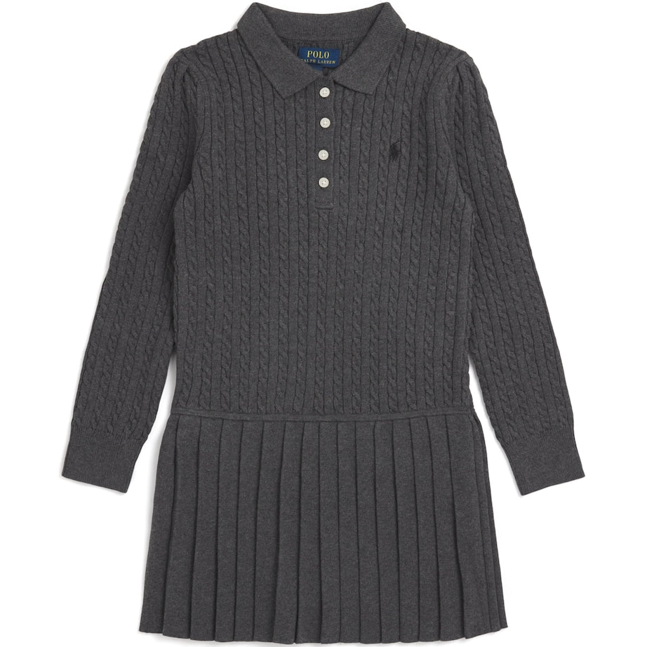 Ralph Lauren Kids Grey Cable Knit Polo Dress (7-14 Years)