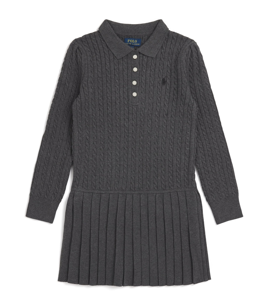 Ralph Lauren Kids Grey Cable Knit Polo Dress (7-14 Years)