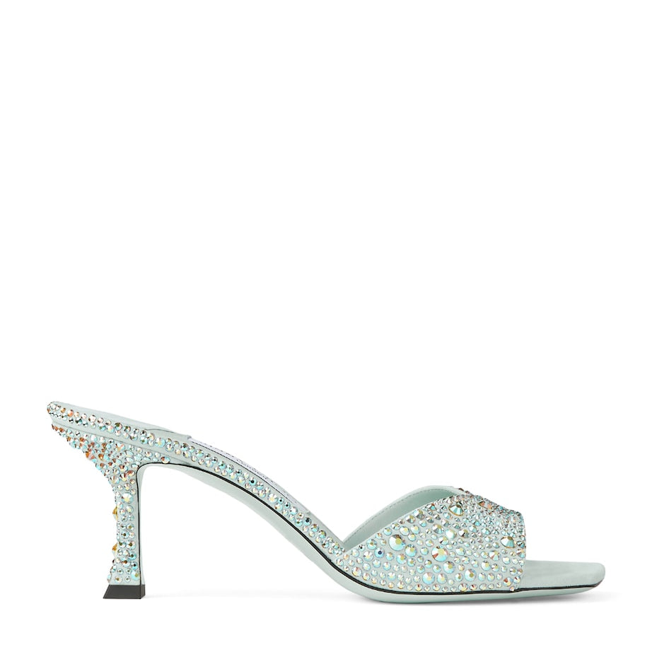 Jimmy Choo Turquoise Skye 70 Leather Embellished Mules