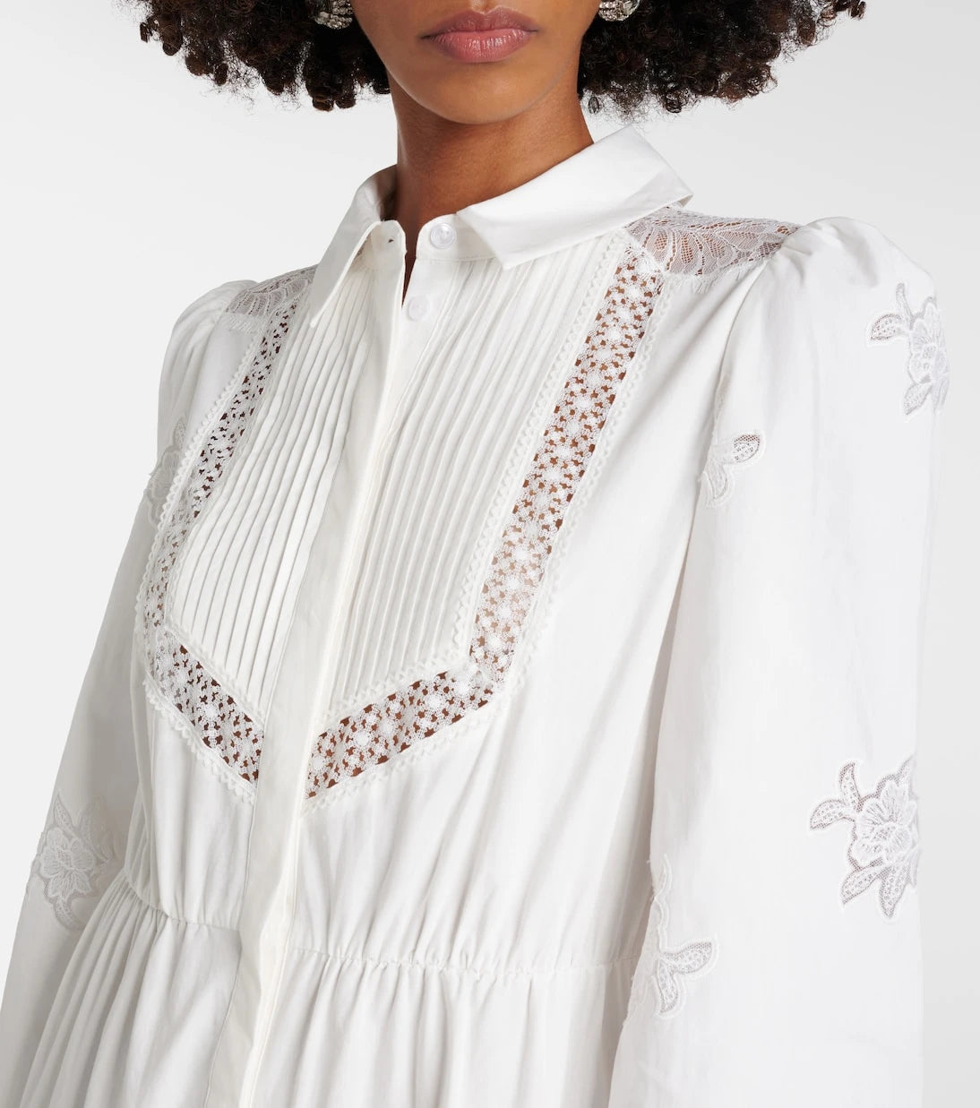 Self-Portrait - Lace-trimmed cotton maxi dress