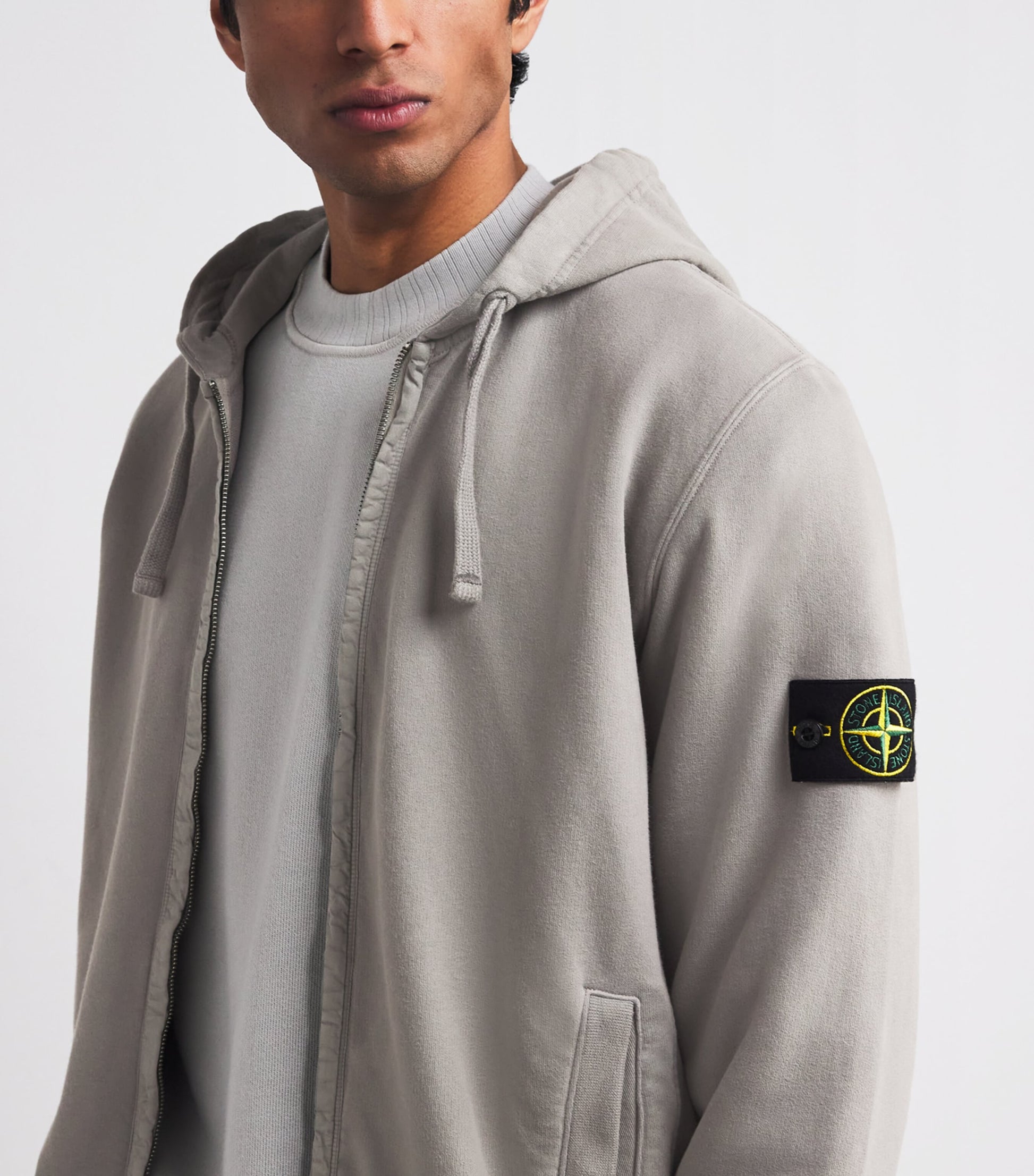 Stone Island Grey Organic Cotton Fleece Zip-Up Hoodie