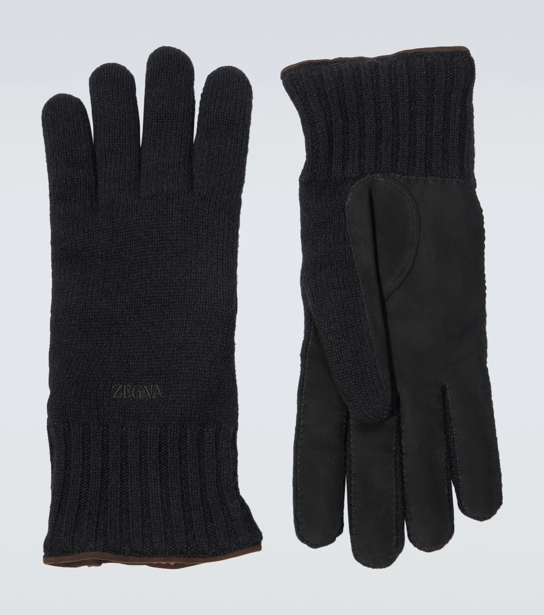 Zegna - Leather-trimmed cashmere gloves
