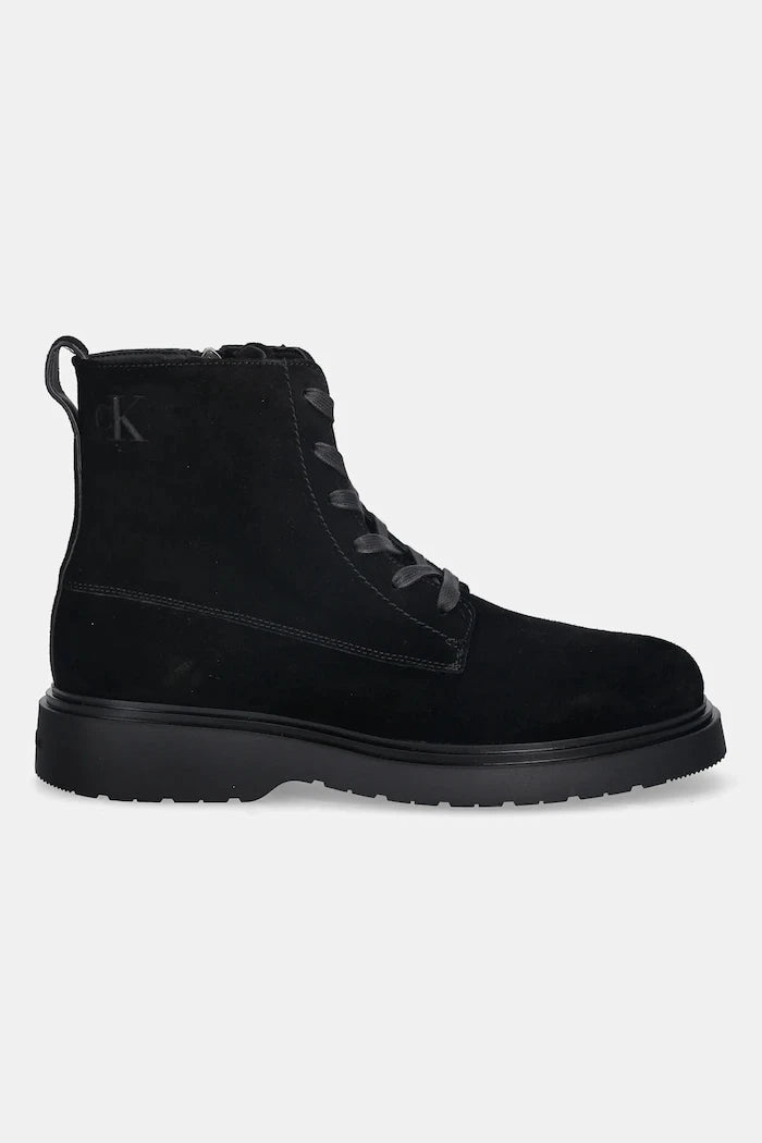 Велурени обувки Calvin Klein COMBAT ESS LACE UP ZIP BOOT SU