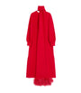 Valentino Red Silk Feather-Trim Maxi Dress