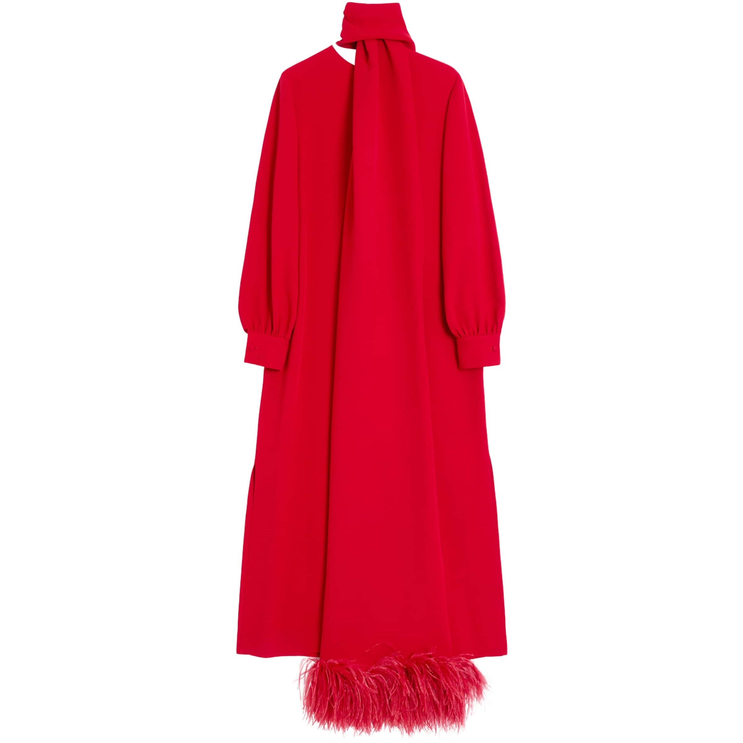 Valentino Red Silk Feather-Trim Maxi Dress