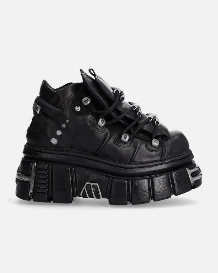 New Rock Nomada Negro + Tower Negro Lateral E14 Acero Deri Spor Ayakkabı