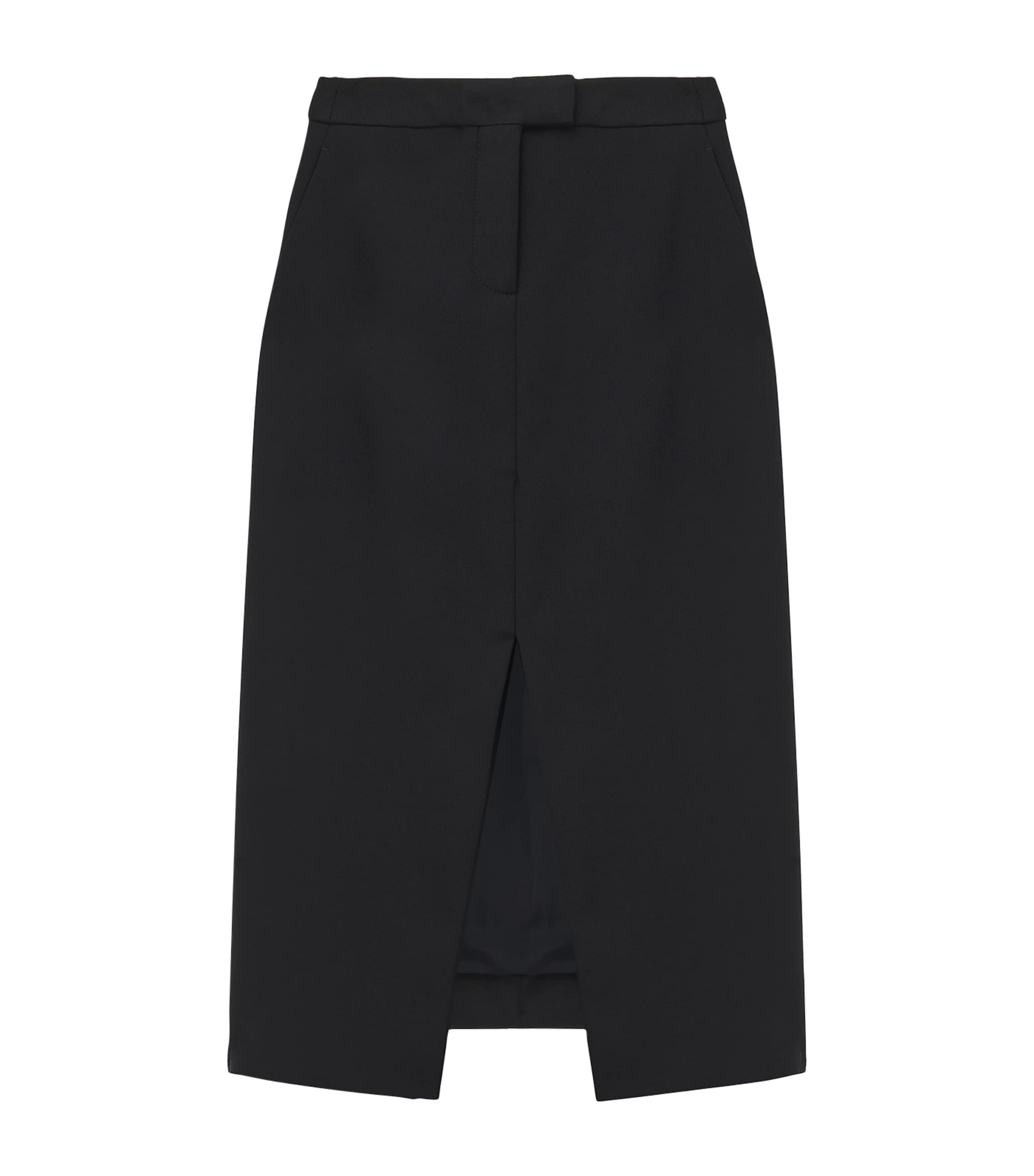 Black Stretch-Wool Midi Skirt