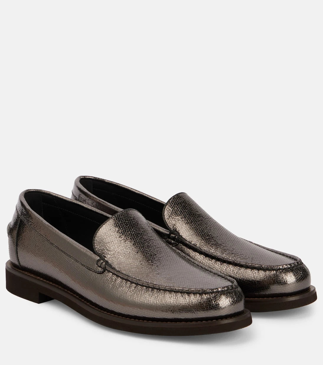 Brunello Cucinelli - Metallic leather loafers