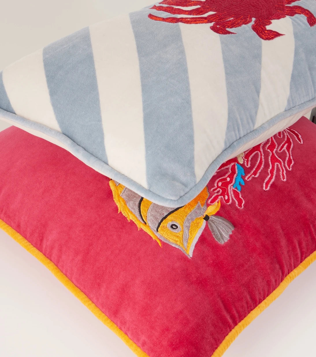 Les-Ottomans - Tropical embroidered cotton velvet cushion