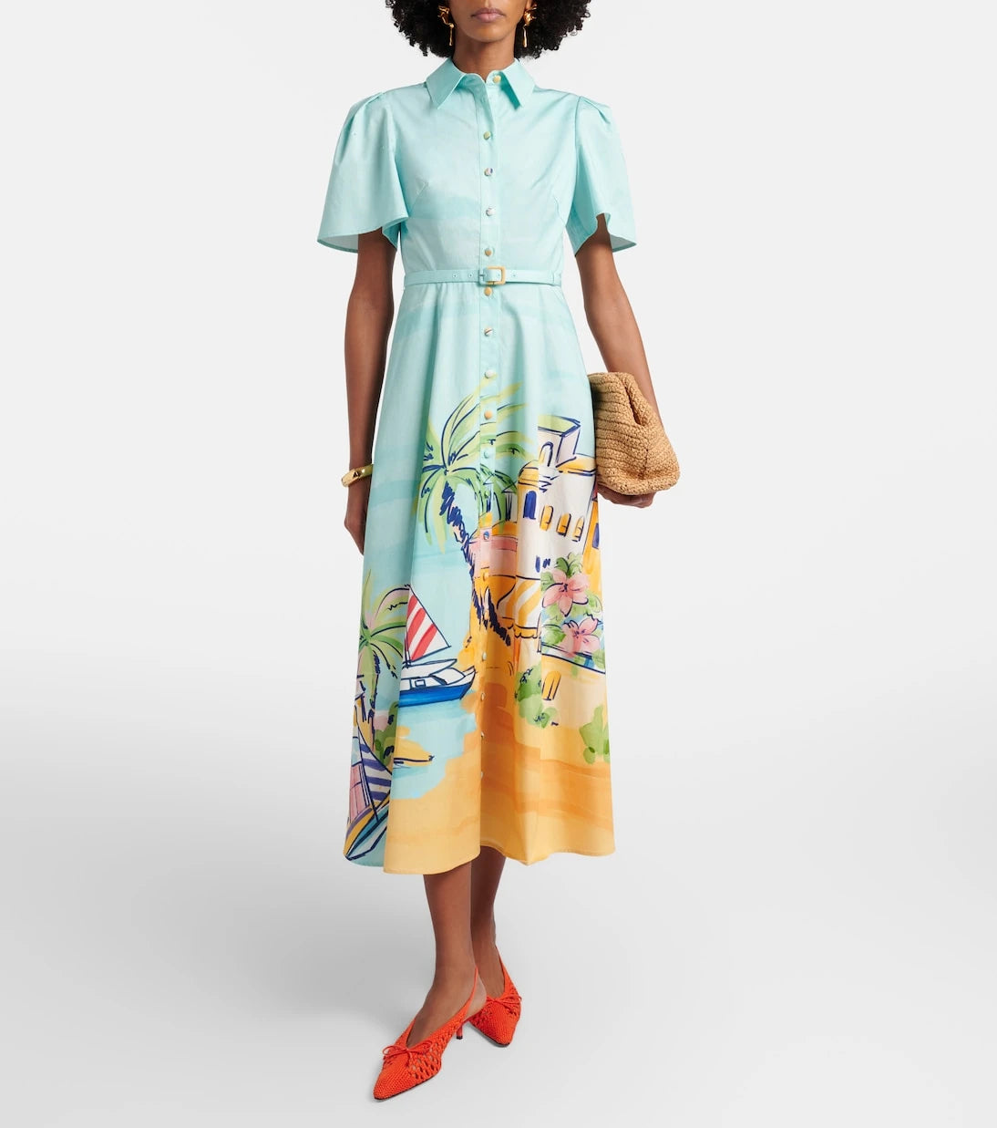 Leo Lin - Printed belted cotton shirt dress