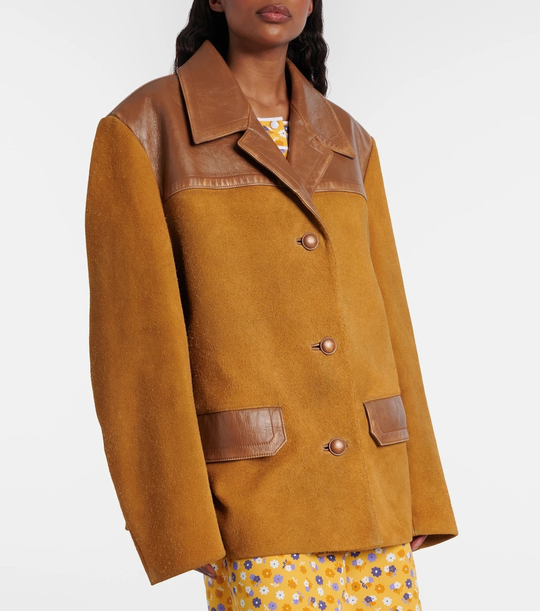 Miu Miu - Leather-trimmed suede jacket