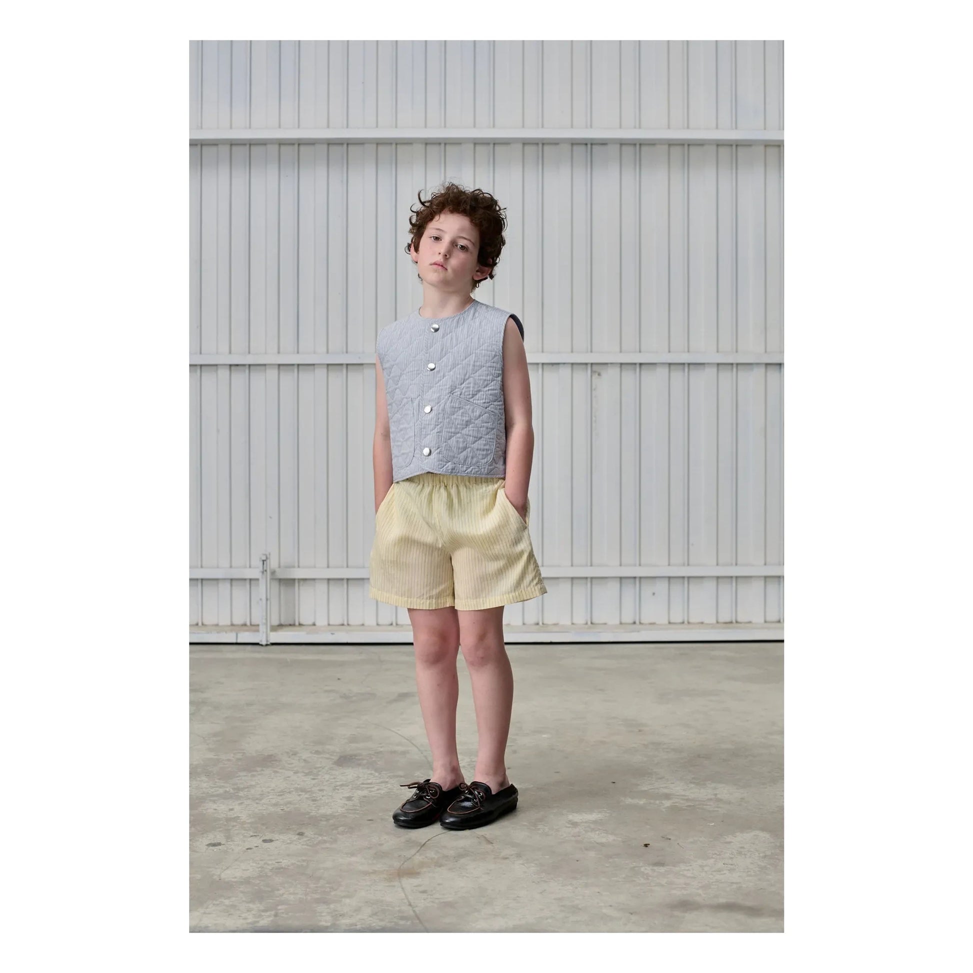 Tangerine - Striped Sleeveless Jacket | Light grey
