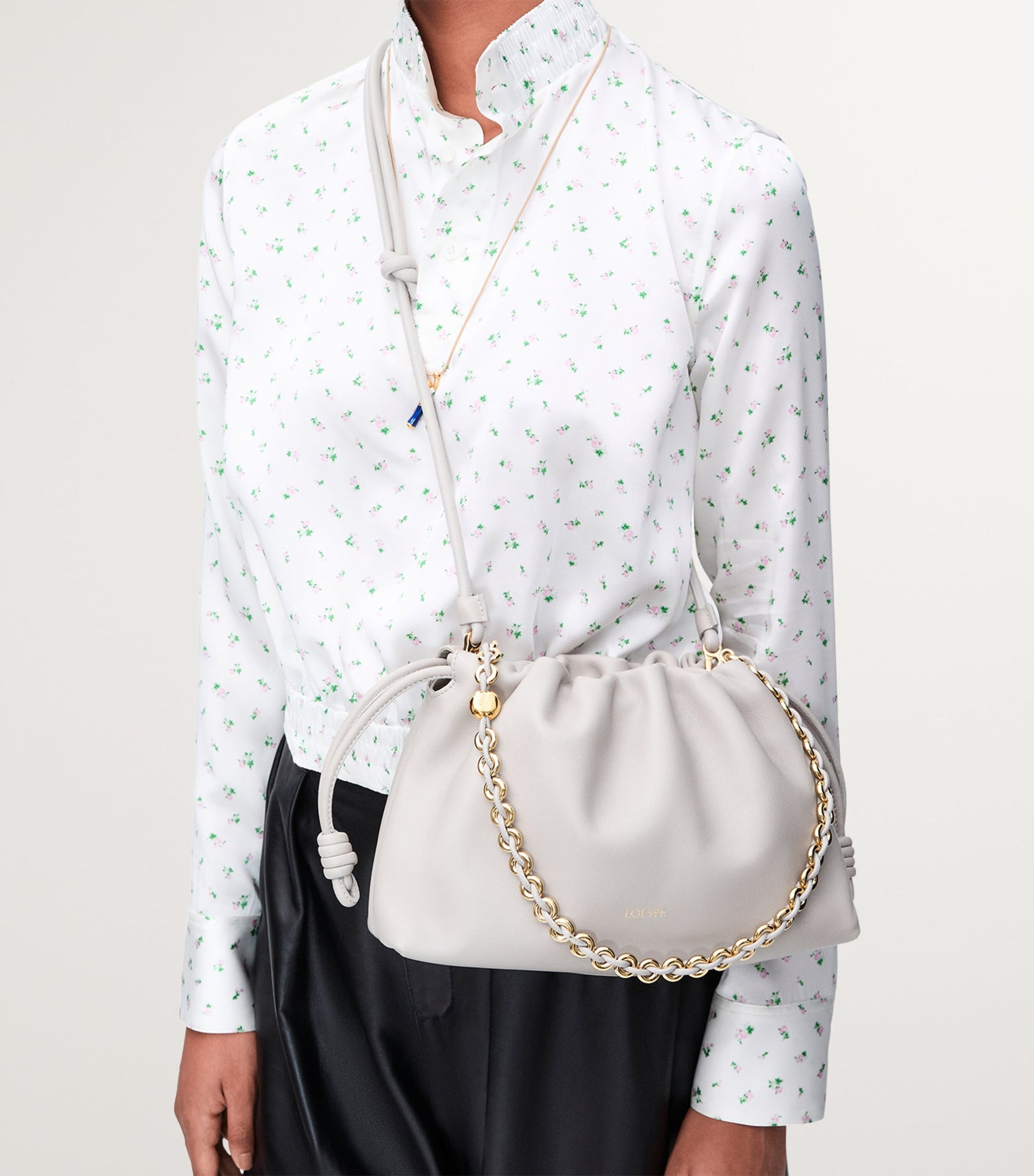 LOEWE Grey Medium Leather Flamenco Shoulder Bag