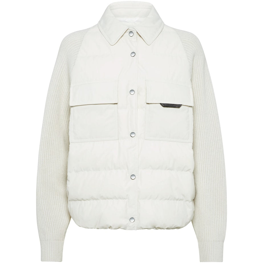 Brunello Cucinelli White Down Hybrid Puffer Jacket