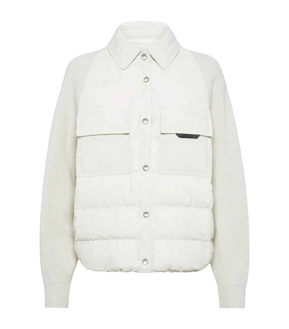 Brunello Cucinelli White Down Hybrid Puffer Jacket