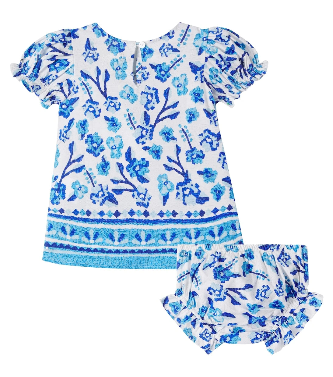Fábula - Baby printed smocked cotton dress and bloomers set