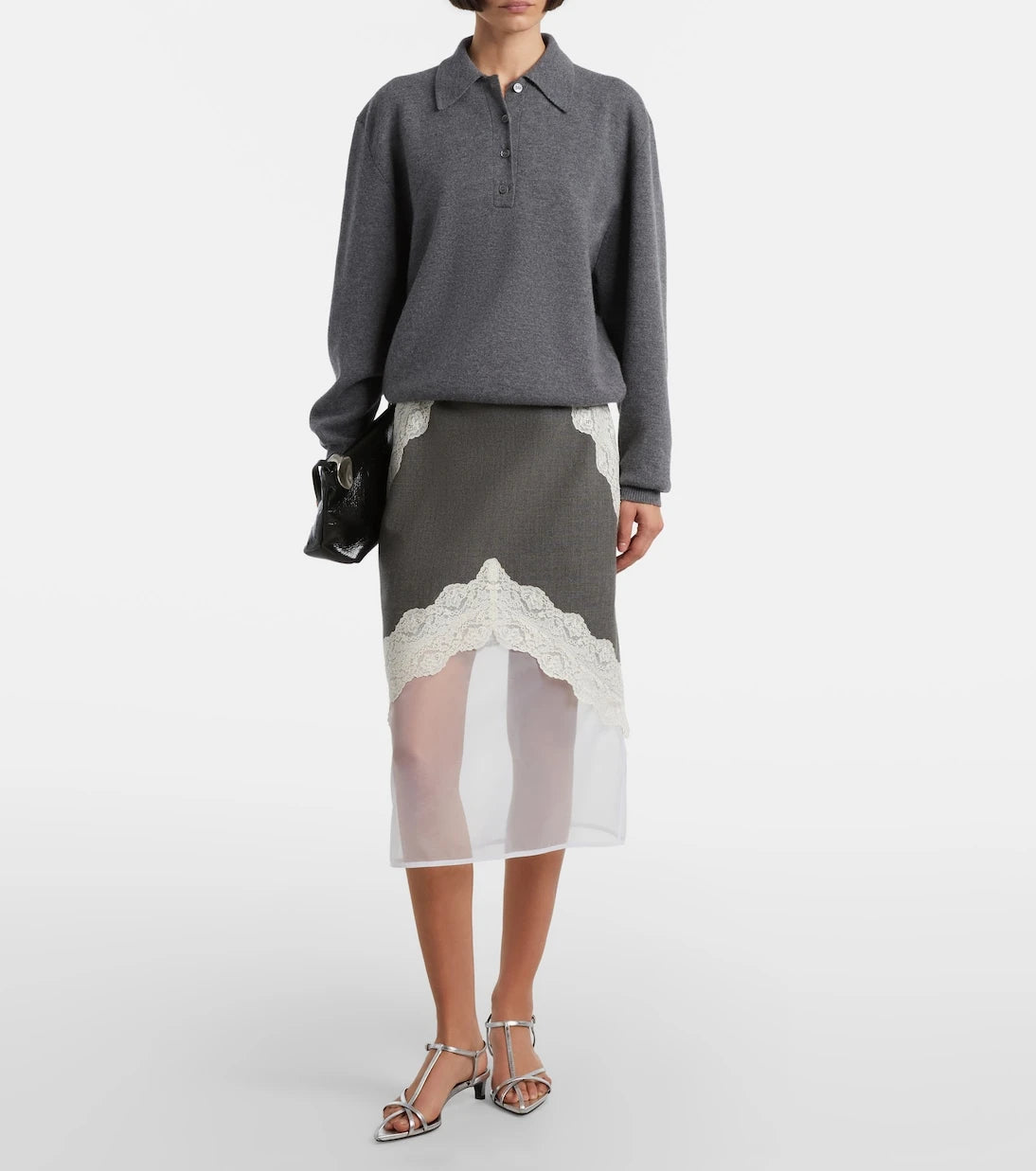 Jil Sander - Lace-trimmed wool midi skirt
