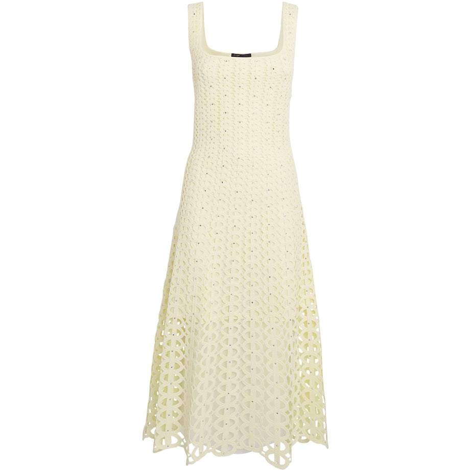 Yellow Crocheted Embellished Midi Dress