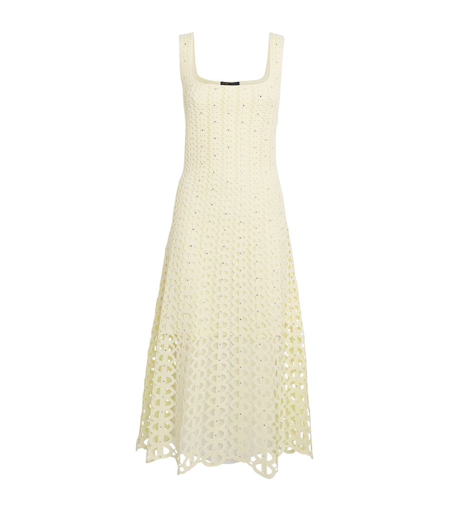 Yellow Crocheted Embellished Midi Dress