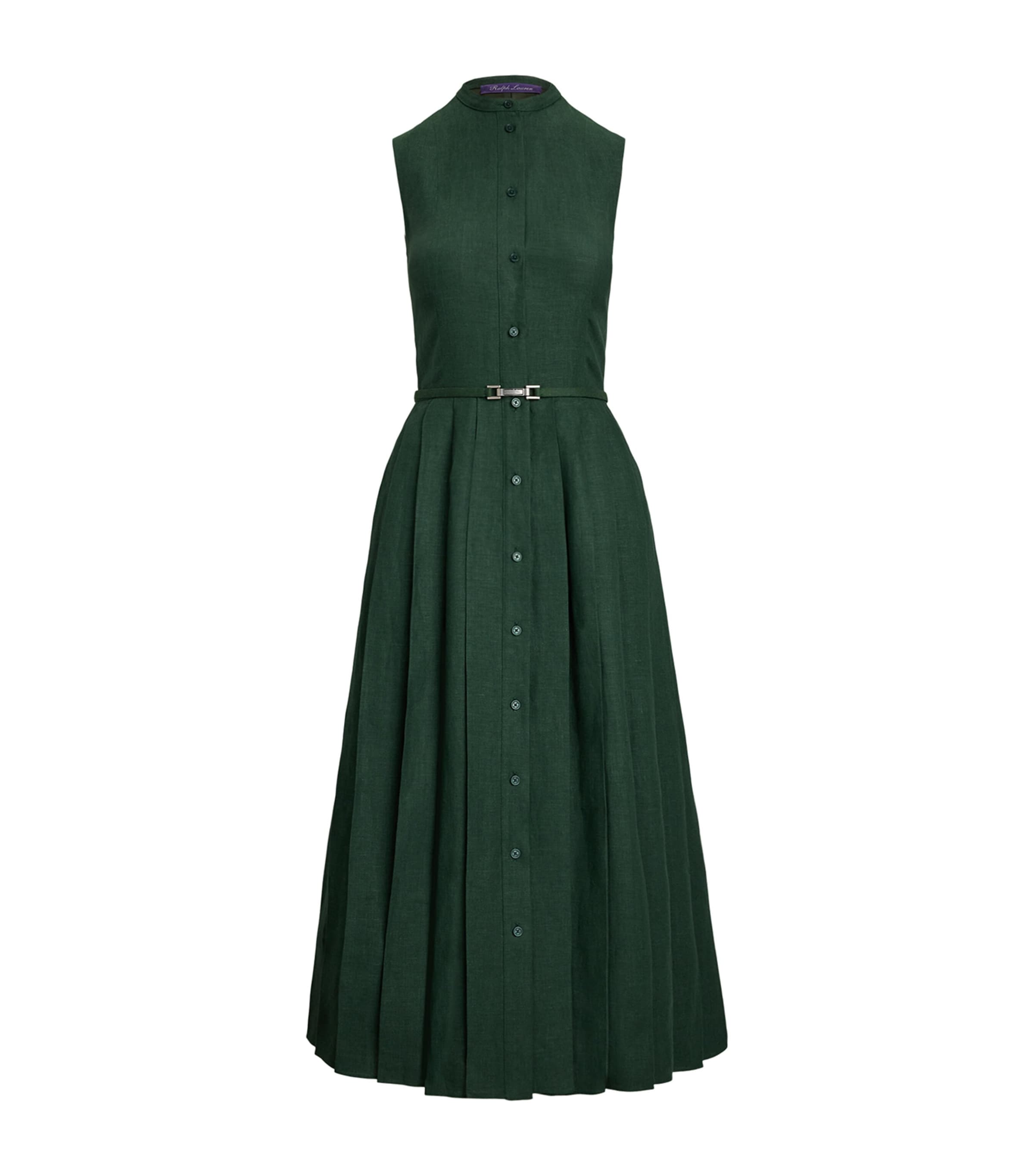 Ralph Lauren Collection Green Linen Sleeveless Midi Dress