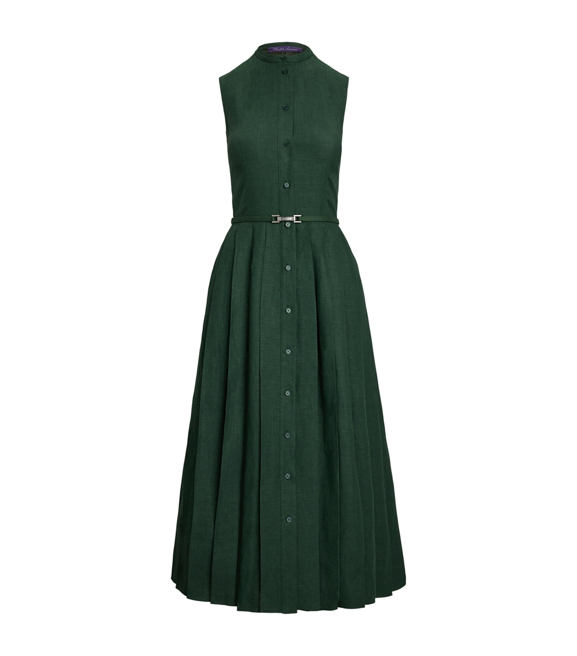 Ralph Lauren Collection Green Linen Sleeveless Midi Dress