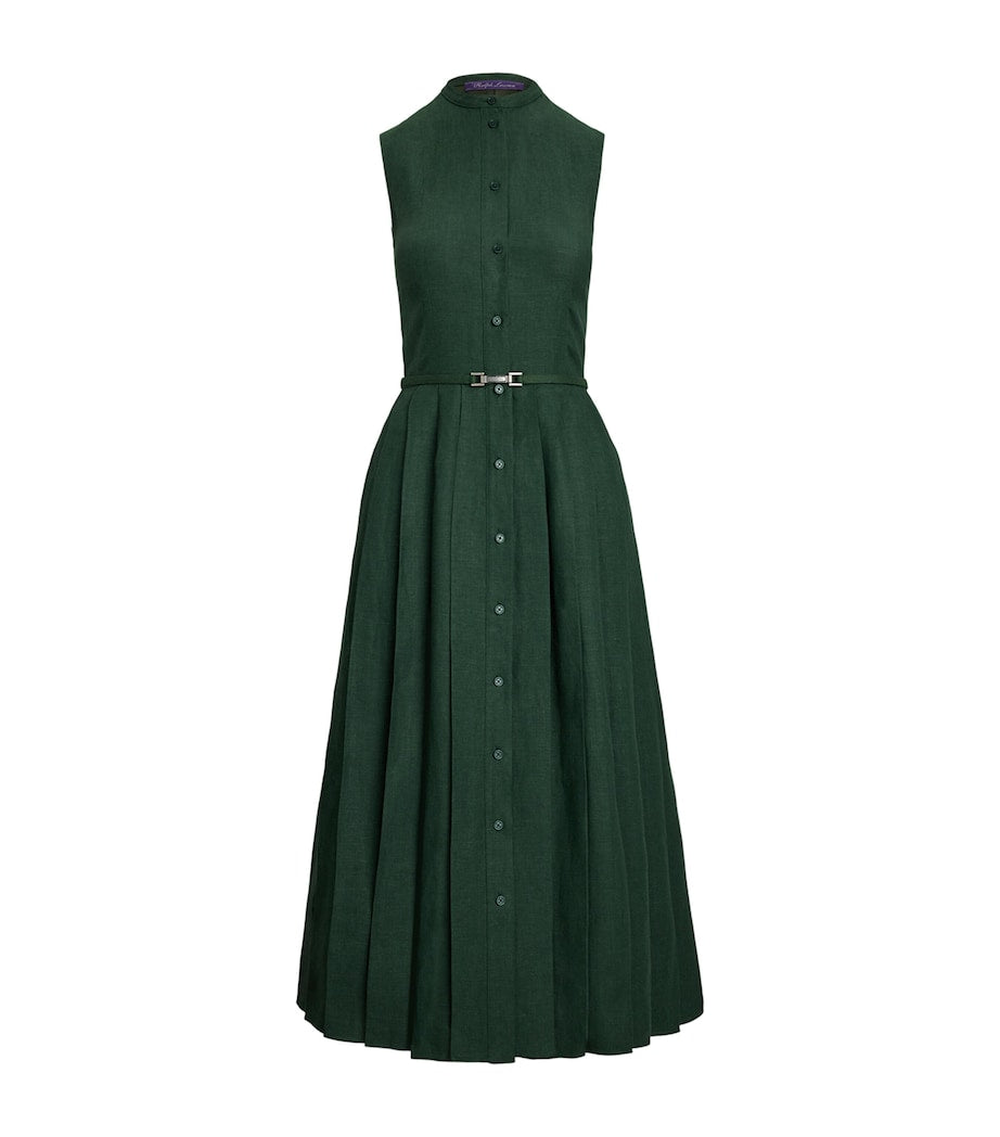 Ralph Lauren Collection Green Linen Sleeveless Midi Dress