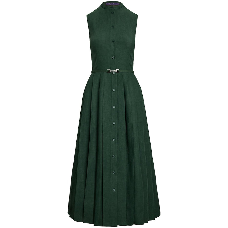 Ralph Lauren Collection Green Linen Sleeveless Midi Dress