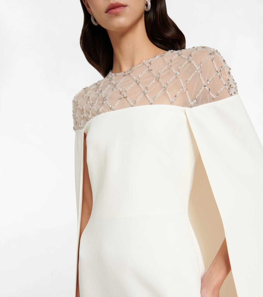 Safiyaa - Bridal embellished crêpe cape gown