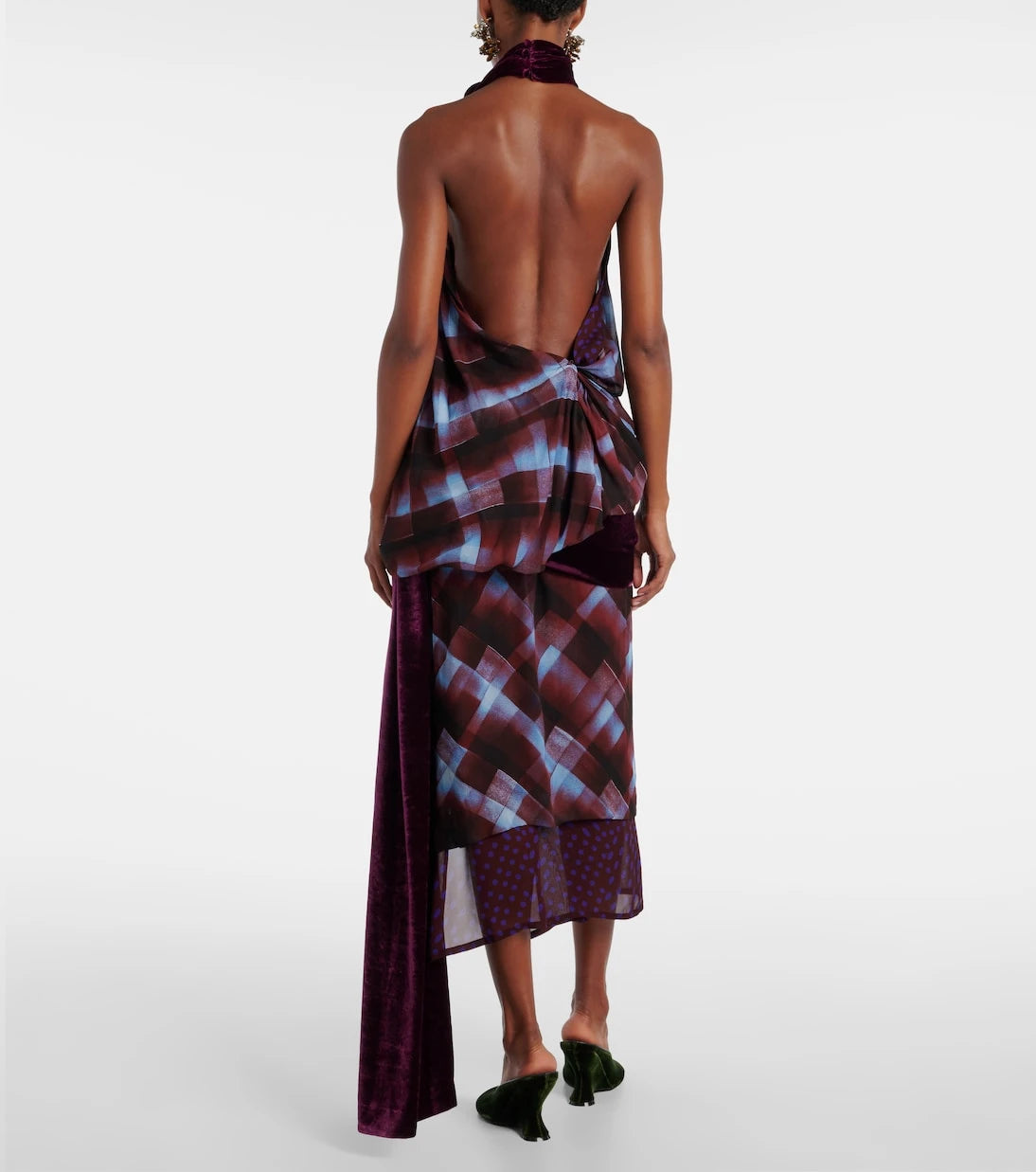 Dries Van Noten - توب بياقة هالتر وتفاصيل وشاح كاروهات