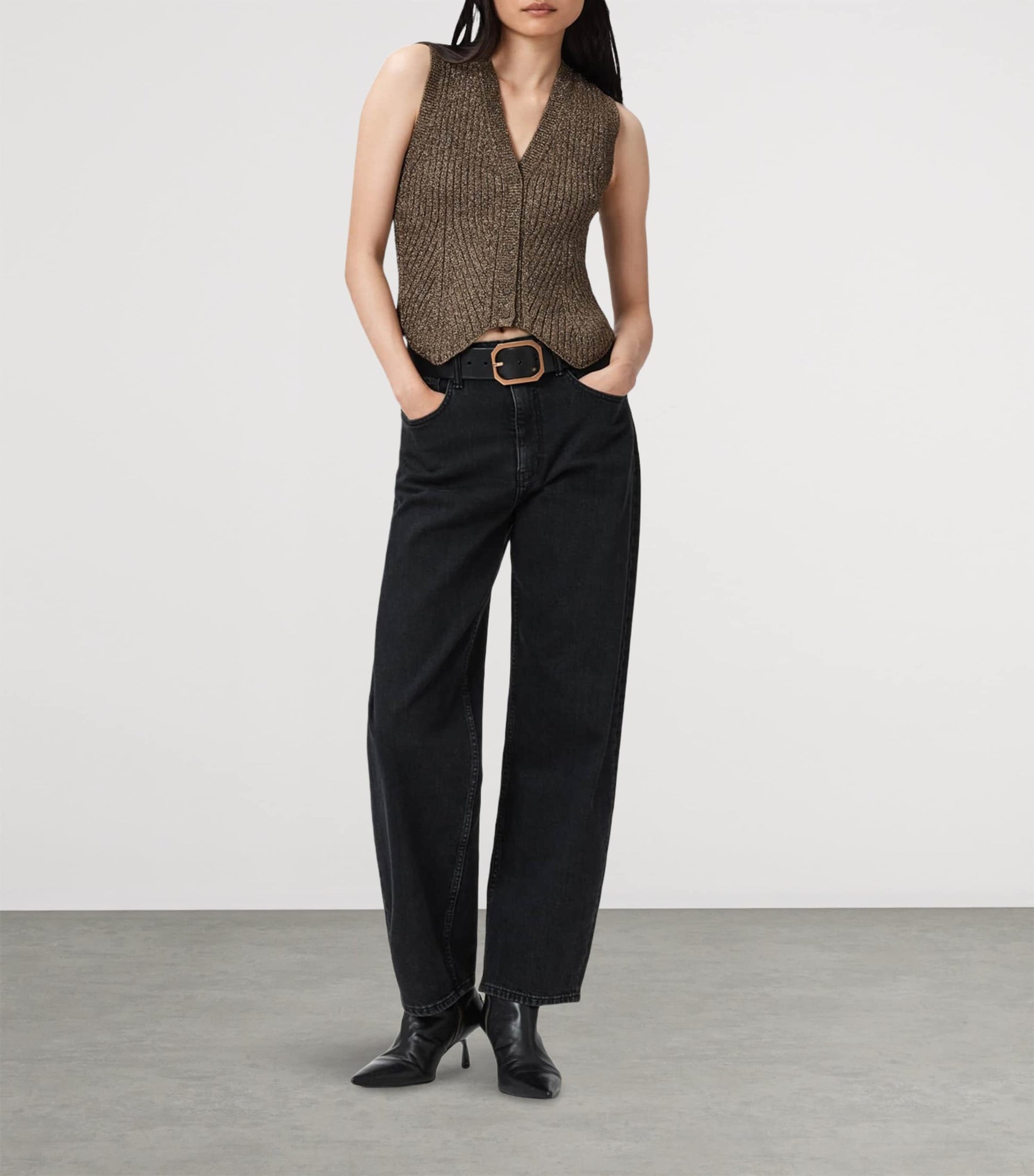 Metallic-Trim Cruz Sweater Vest BRONZE BROWN