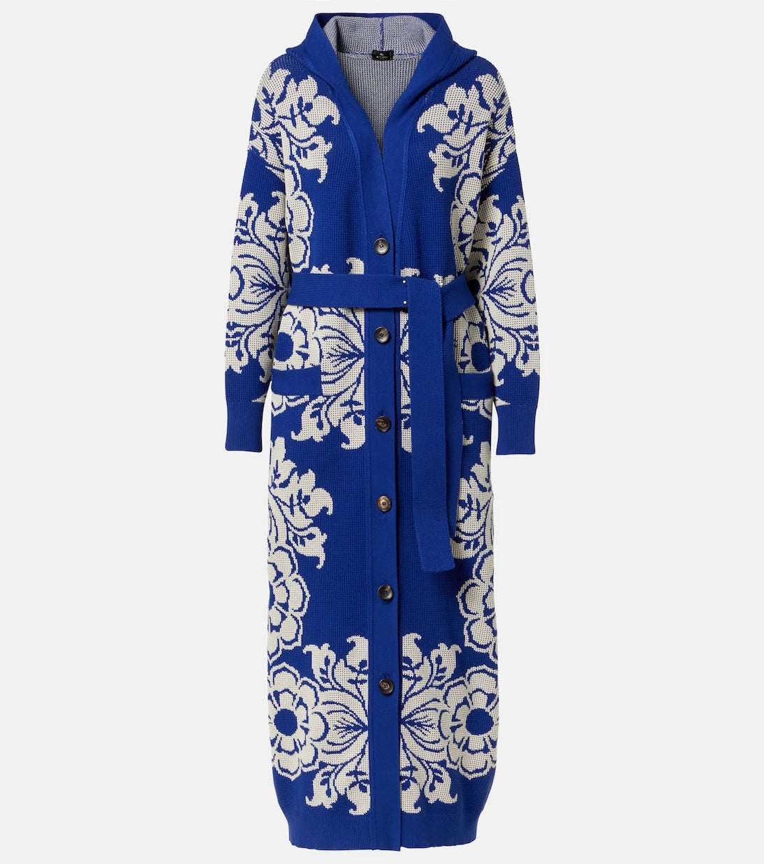 Etro - Çiçek desenli gofre örgülü kapüşonlu hırka
