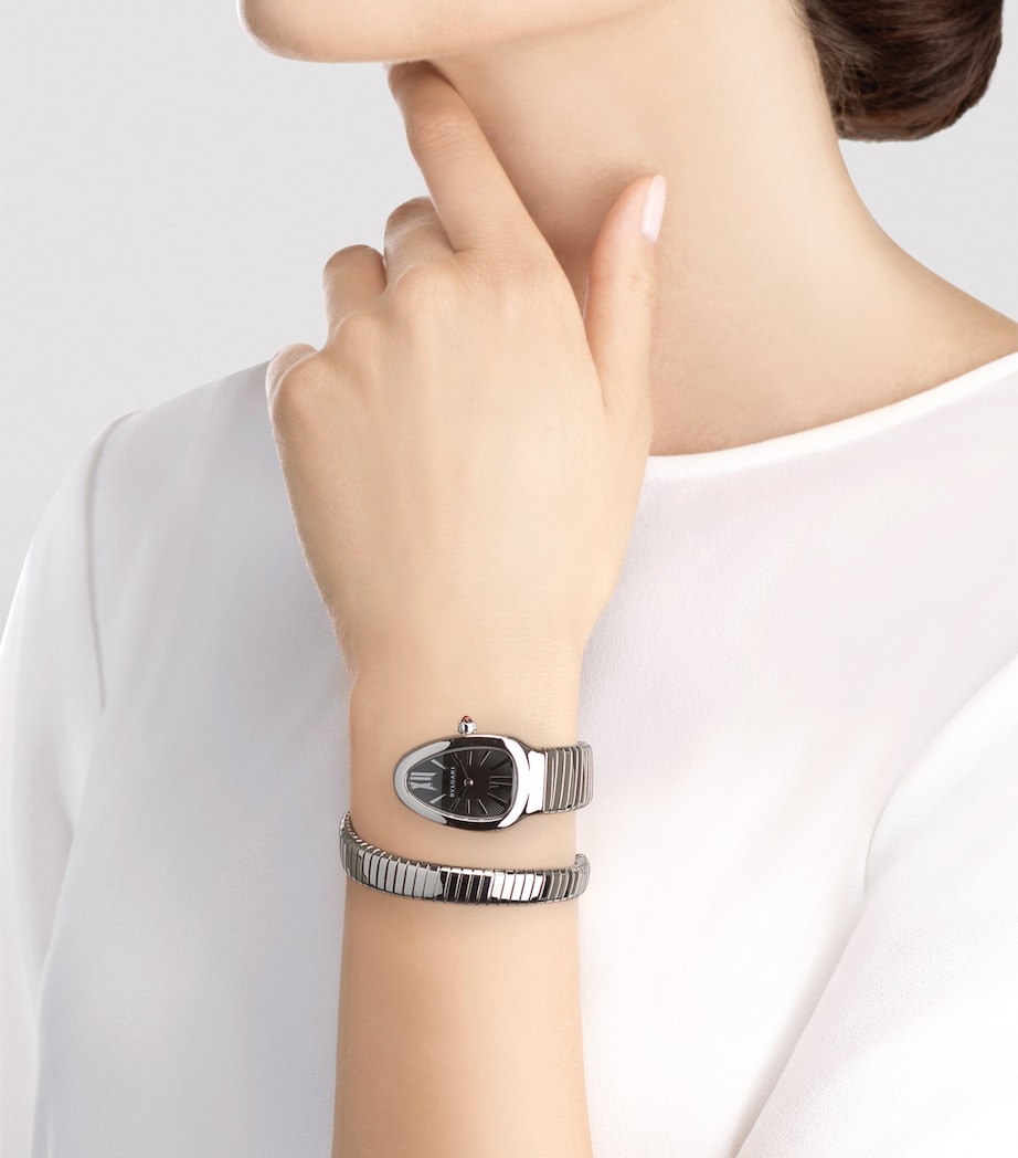 Bvlgari Stainless Steel and Pink Rubellite Serpenti Tubogas Watch 35mm