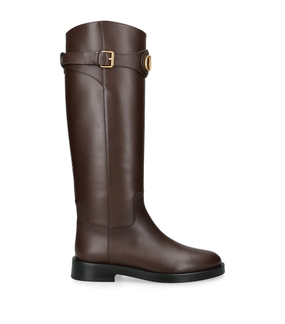 Valentino Garavani Brown Leather Signature VLogo Riding Boots 30