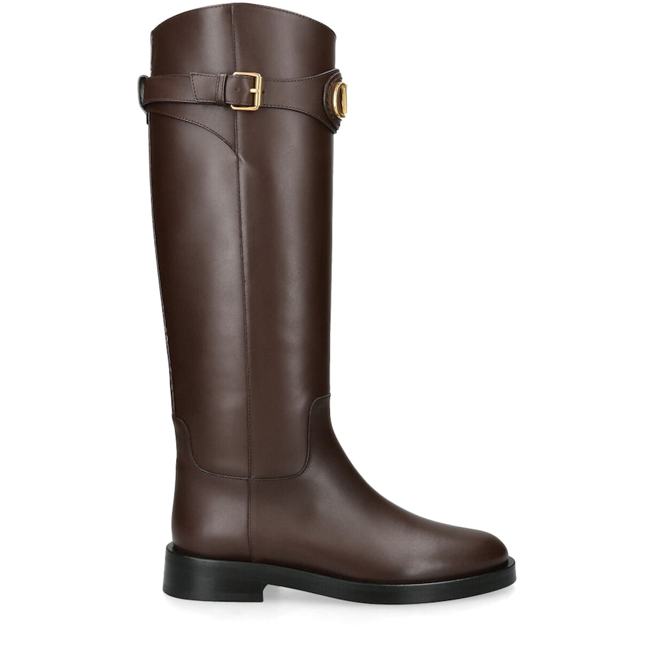 Valentino Garavani Brown Leather Signature VLogo Riding Boots 30