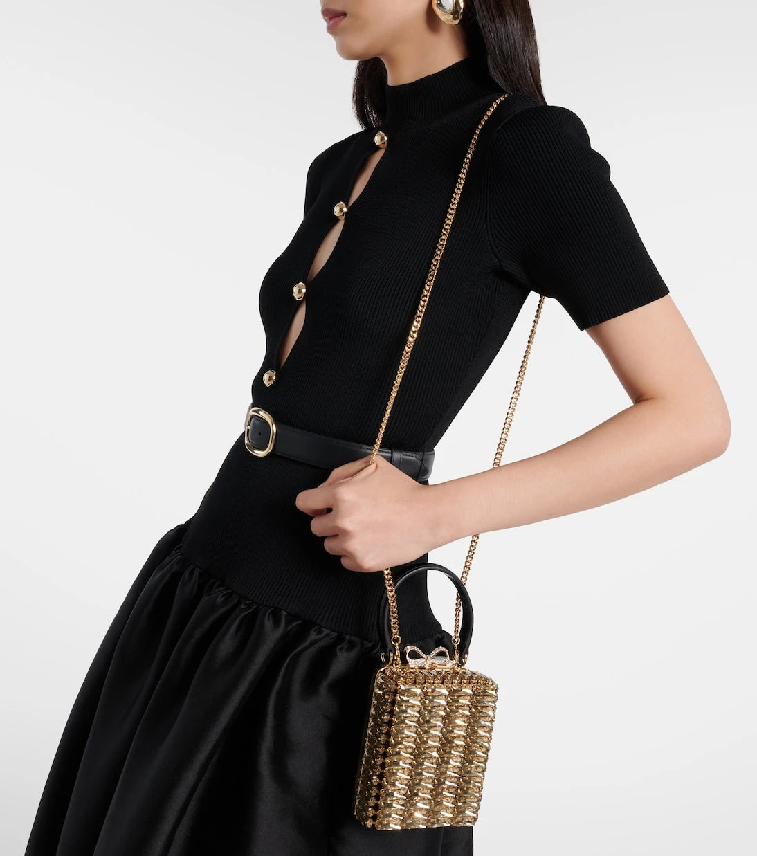 Self-Portrait - Micro crystal-embellished box bag