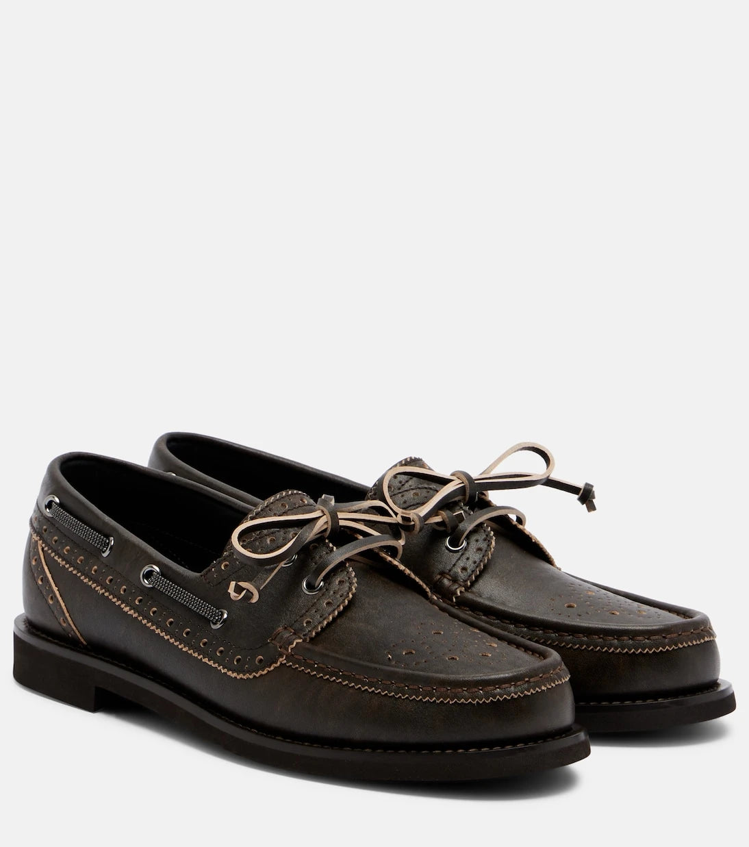 Brunello Cucinelli - Monili leather boat shoes