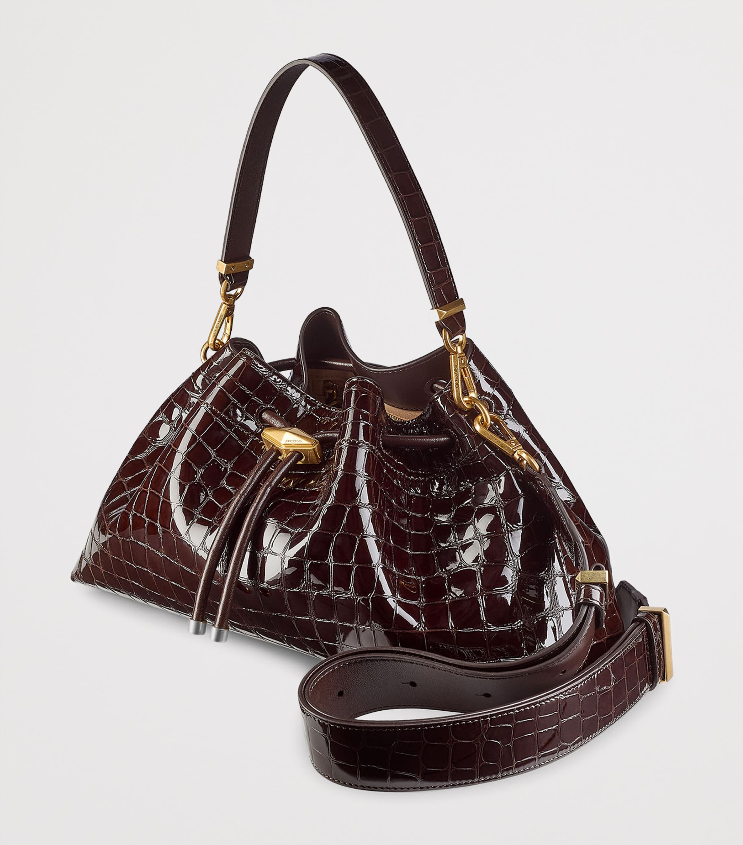 Jimmy Choo Brown Medium Cinch Leather Shoulder Bag