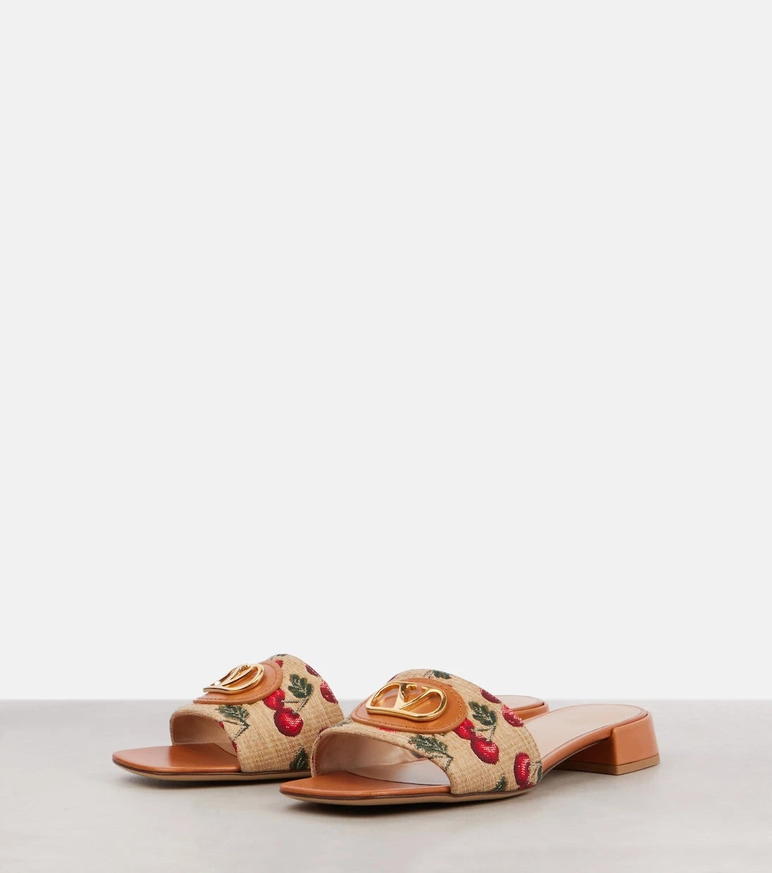 Valentino Garavani - VLogo Cherryfic leather-trimmed slides