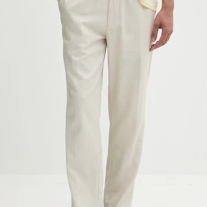 Calvin Klein Erkek Düz Kesim Keten Pantolon