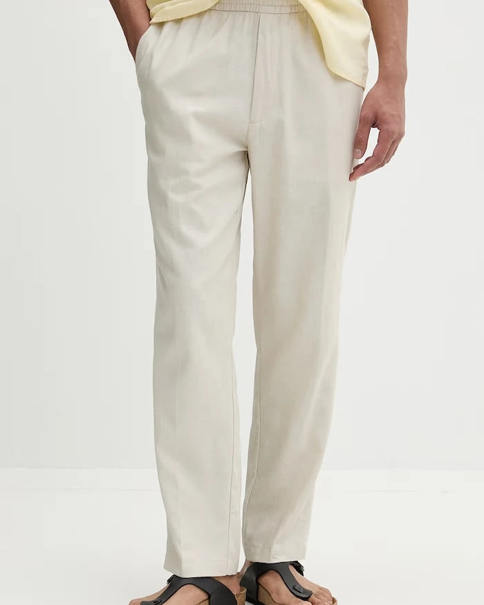 Calvin Klein Erkek Düz Kesim Keten Pantolon
