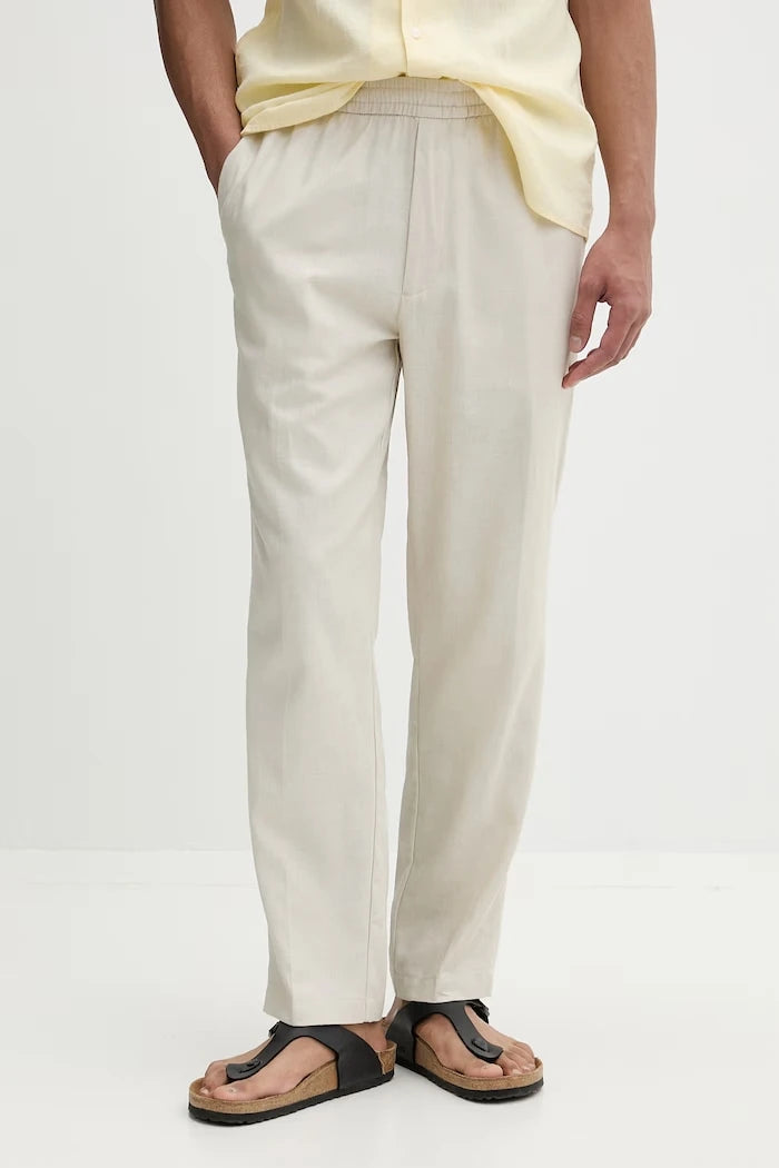 Calvin Klein Erkek Düz Kesim Keten Pantolon