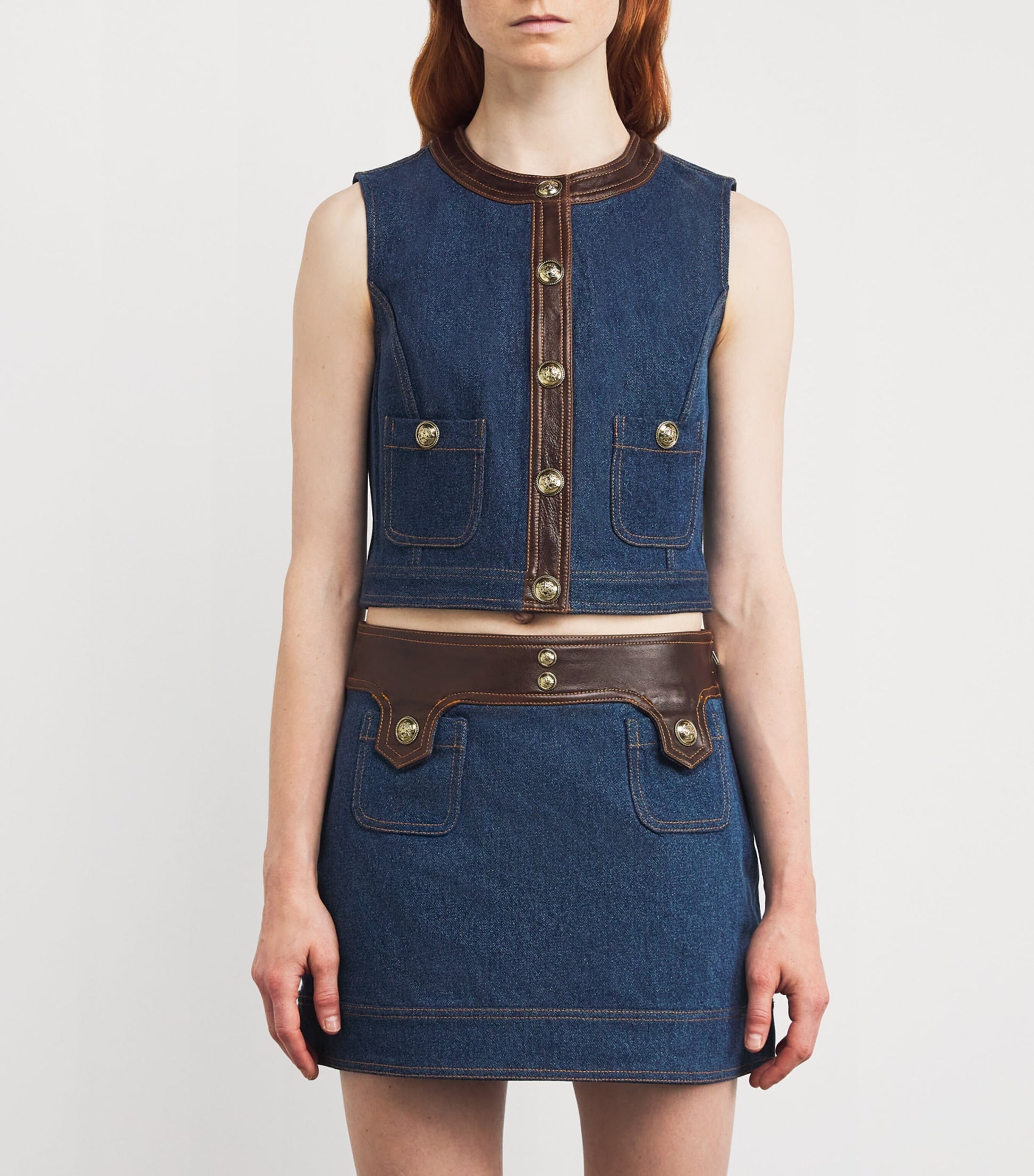 Blue Cropped Denim Waistcoat