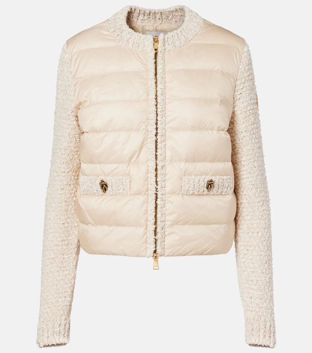 Moncler - Down-paneled bouclé-trimmed zip-up cardigan